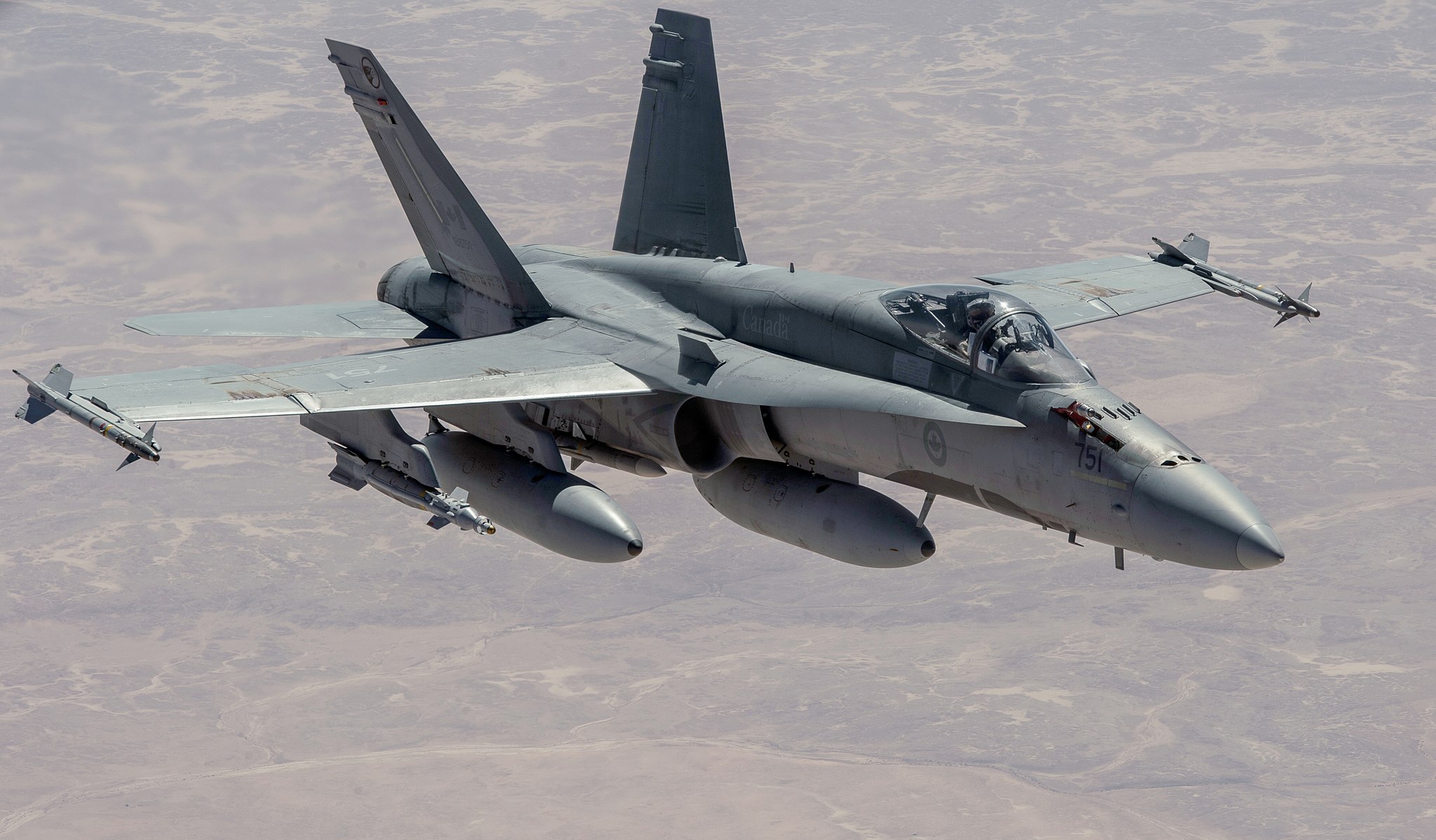 A Royal Canadian Air Force CF-188 Hornet flies over Iraq on March 4, 2015 in support of Operation Inherent Resolve