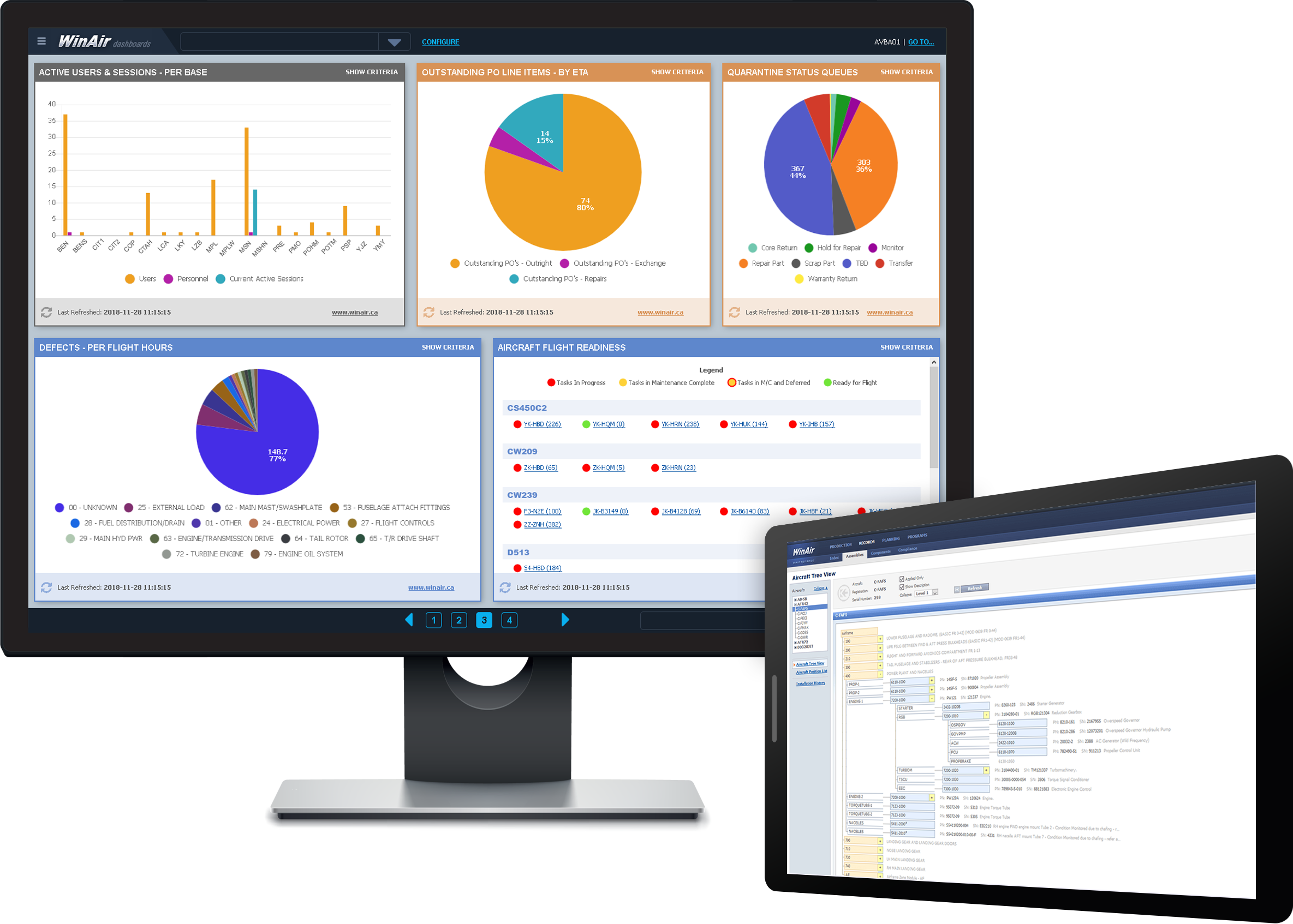 WinAir Aviation Management Software on tablet and desktop