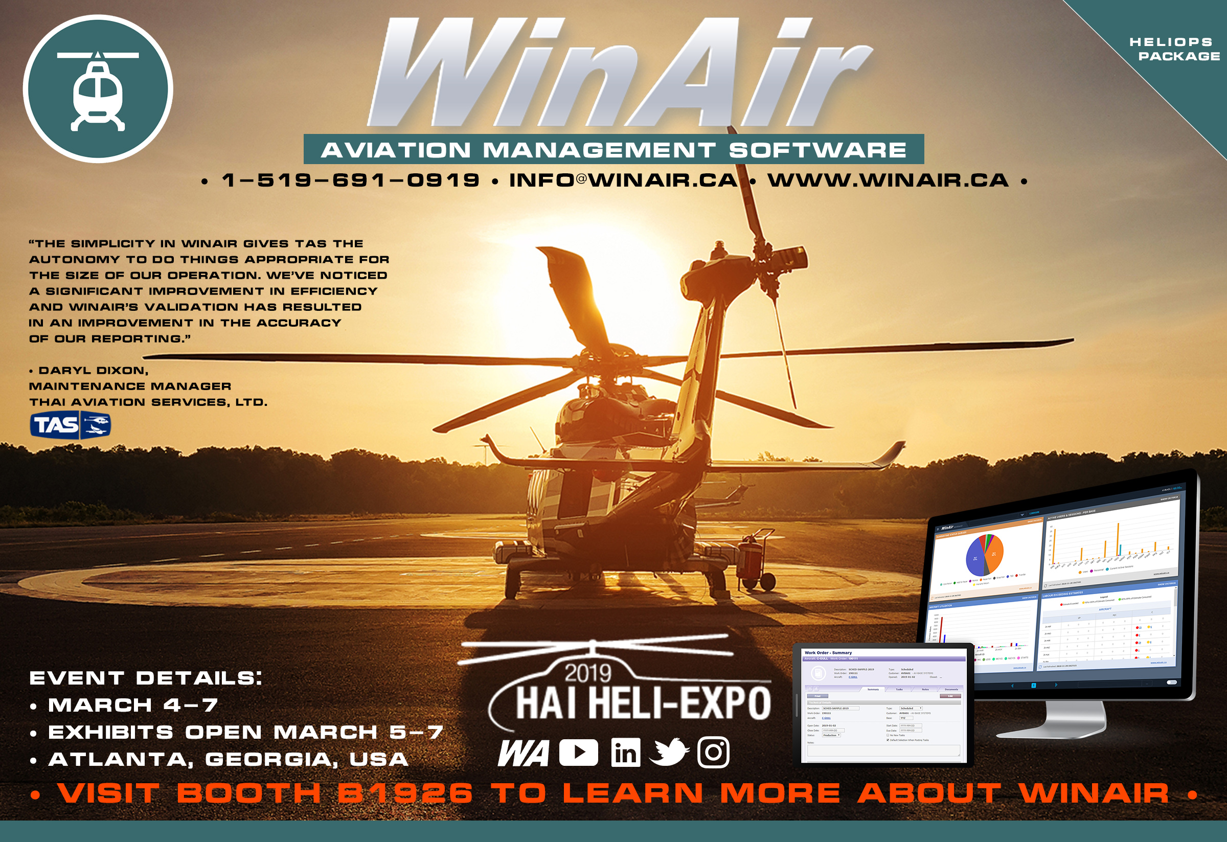 WinAir - Aviation Management Software - HAI HELI-EXPO 2019 - Booth B1926 - with Thai Aviation Services quote