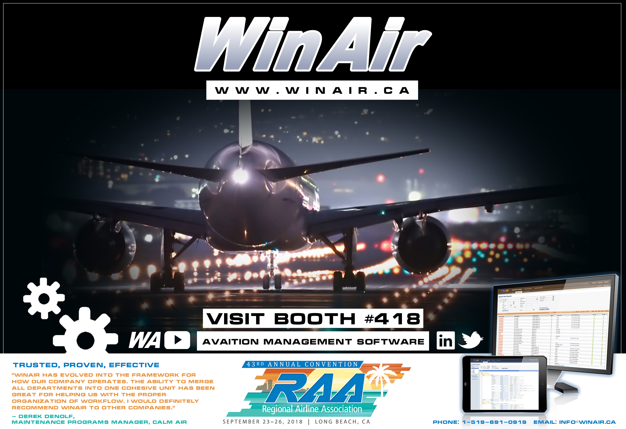 WinAir - Aviation Management Software - RAA Promotional Image - Booth 418