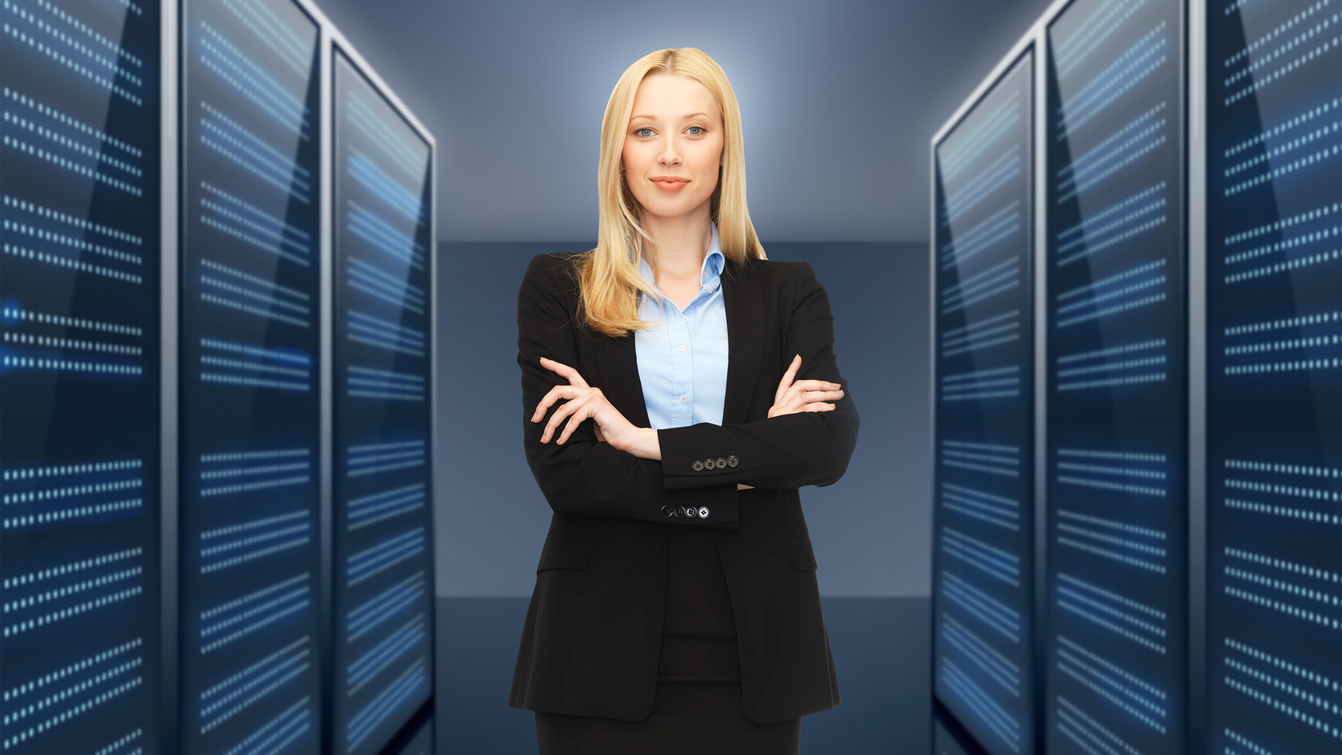 Employee Standing Next to Servers