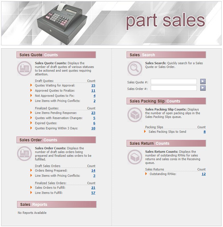 WinAir - Part Sales - Main Index Page