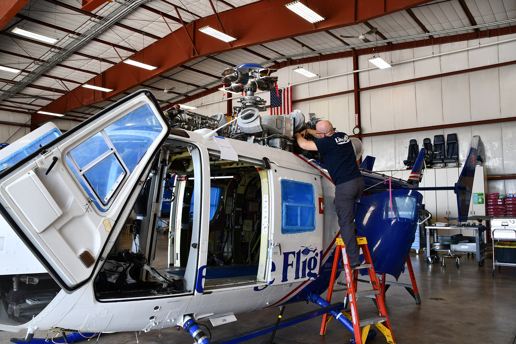 Geisinger Life Flight - Maintenance Technician Performing Maintenance on a BK117 Helicopter