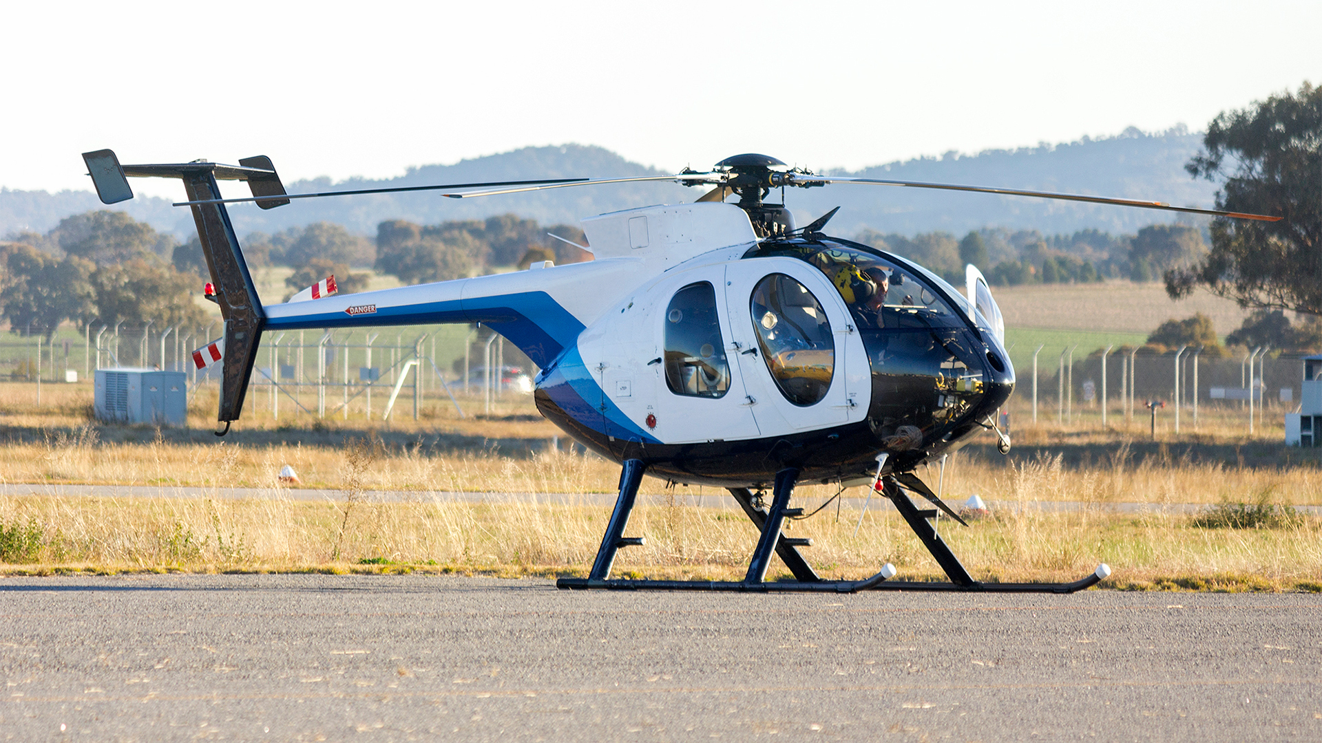 An MD369E helicopter at Wagga Wagga Airport in Forest HIll, Australia