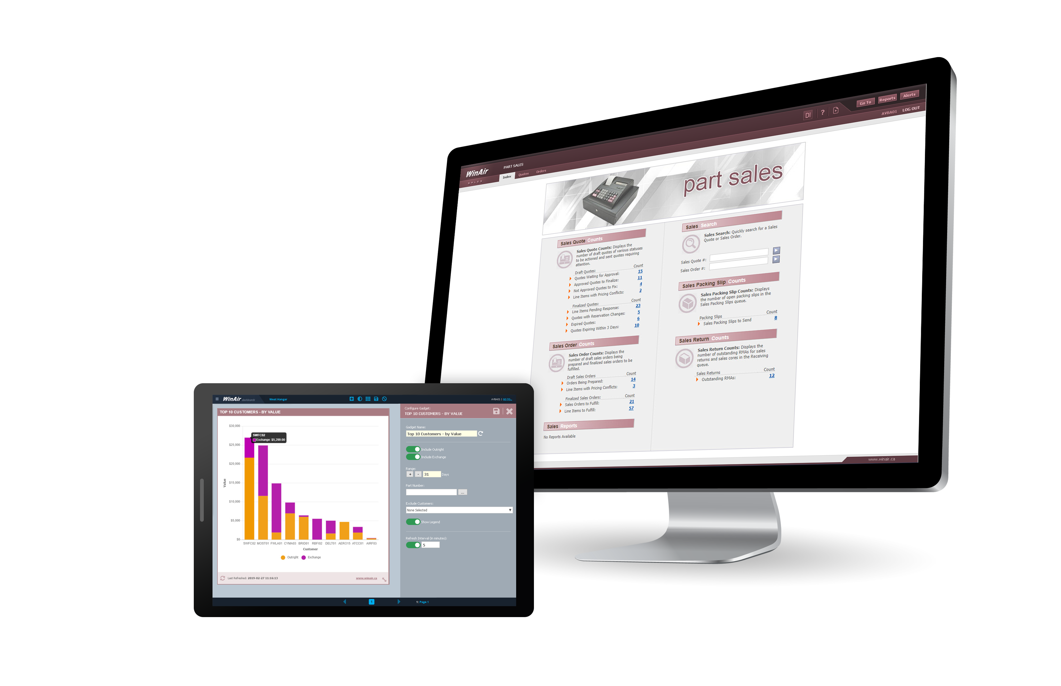 WinAir Part Sales Module for WinAir Version 7 on Desktop and Tablet