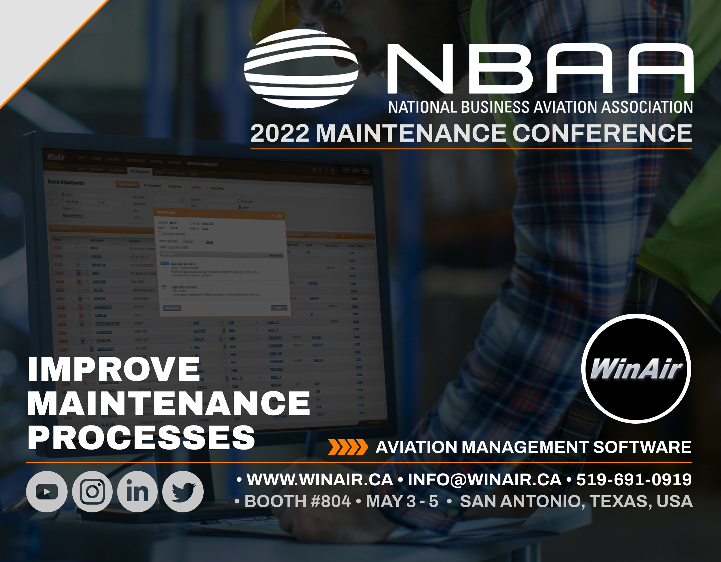 NBAA Maintenance 2022 - Visit Booth 804 - WinAir - Aviation Management Software