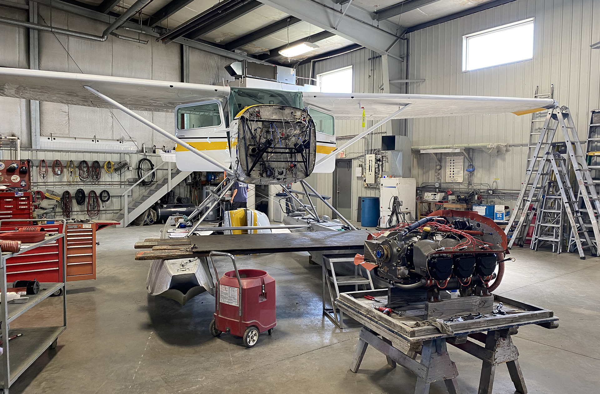 Propeller maintenance on a Cessna 206 aircraft at Riverside Aircraft Maintenance