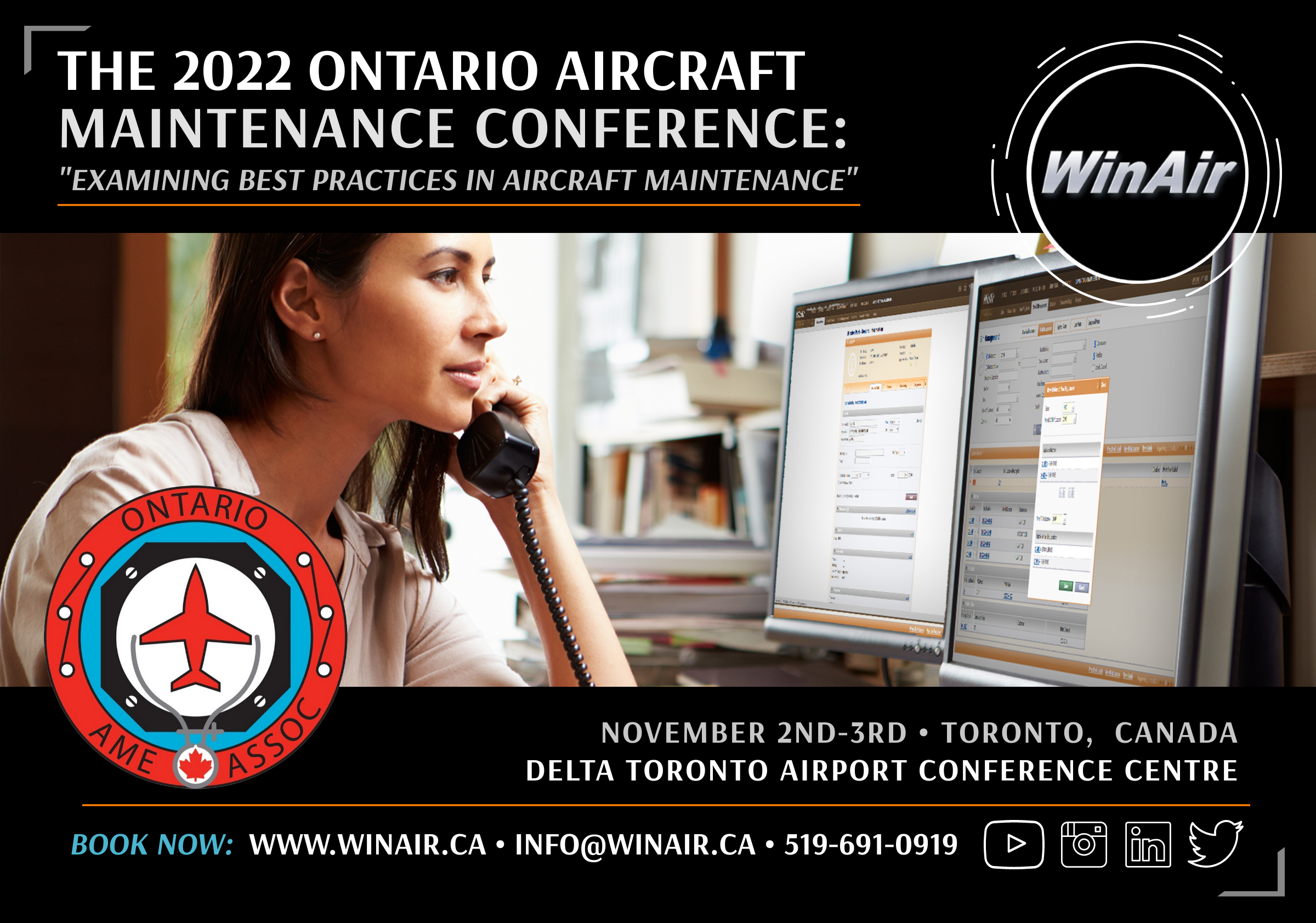 WinAir - The 2022 Ontario Aircraft Maintenance Conference - Press Release Image of WinAir on Computer Monitors